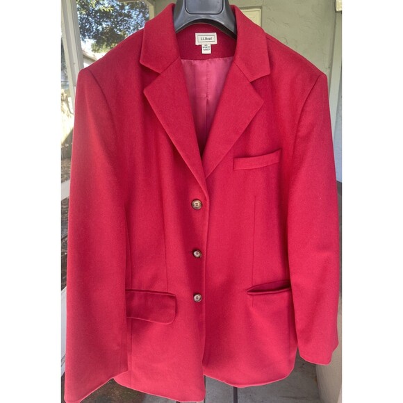 LL Bean Wool Sz 18R Cashmere Red Blazer Jacket Office Career Church Holiday Work - Picture 3 of 9